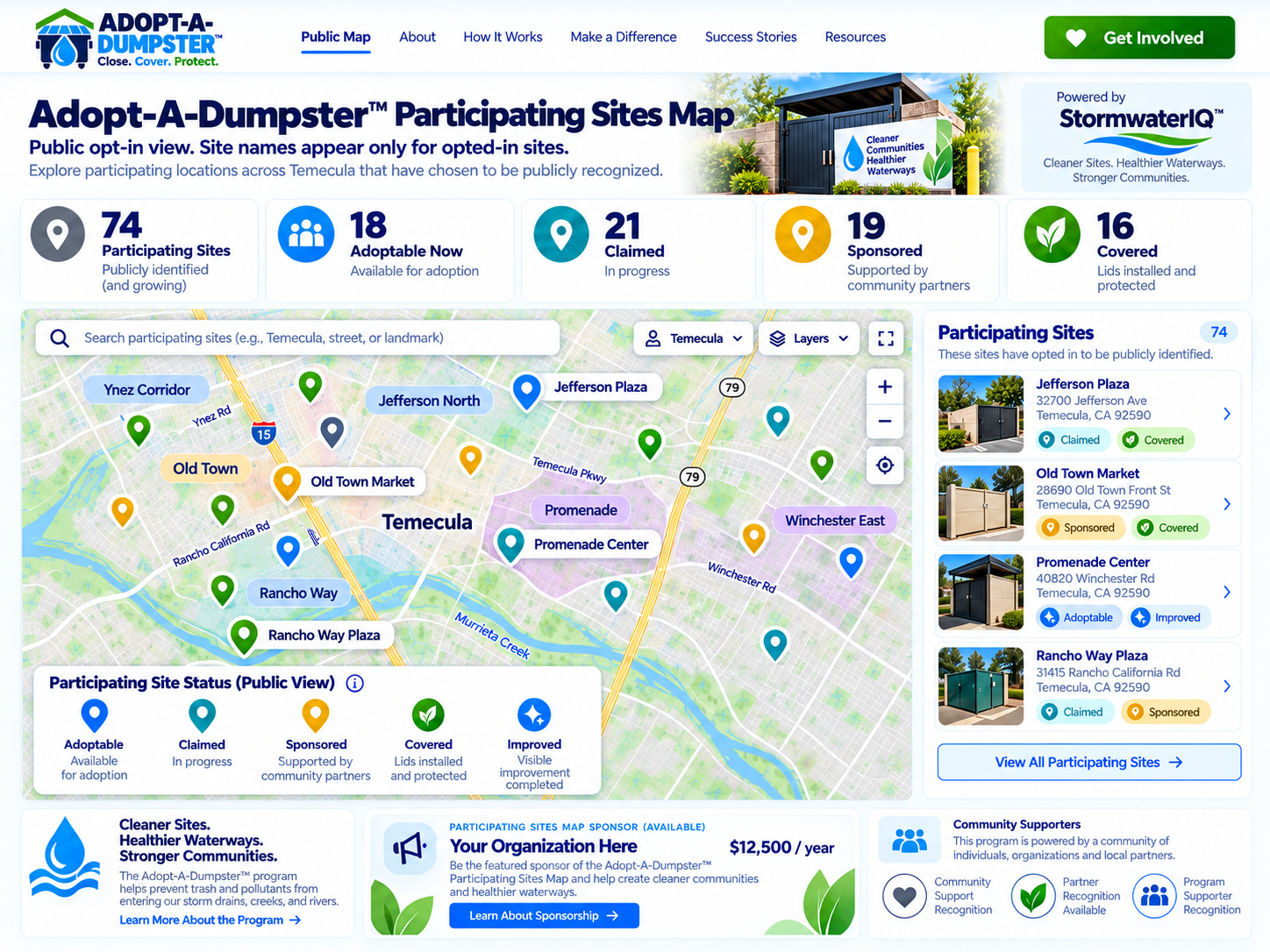 Opted-in participating sites map interface preview