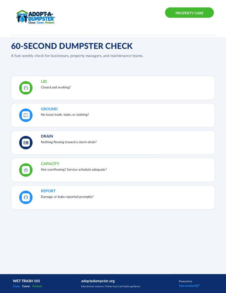 Adopt-A-Dumpster Wet Trash 60-Second Dumpster Check guide cover