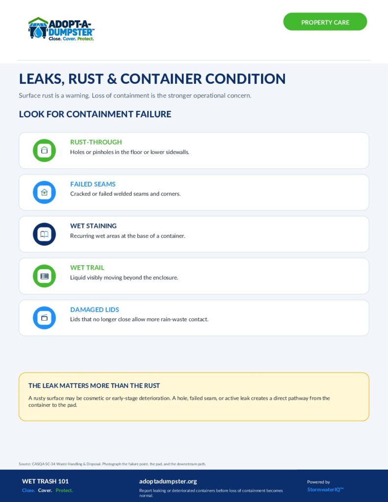 Adopt-A-Dumpster Leaks, Rust and Container Condition guide cover