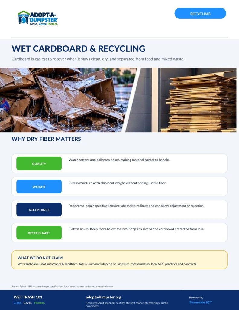 Adopt-A-Dumpster Wet Cardboard and Recycling guide cover