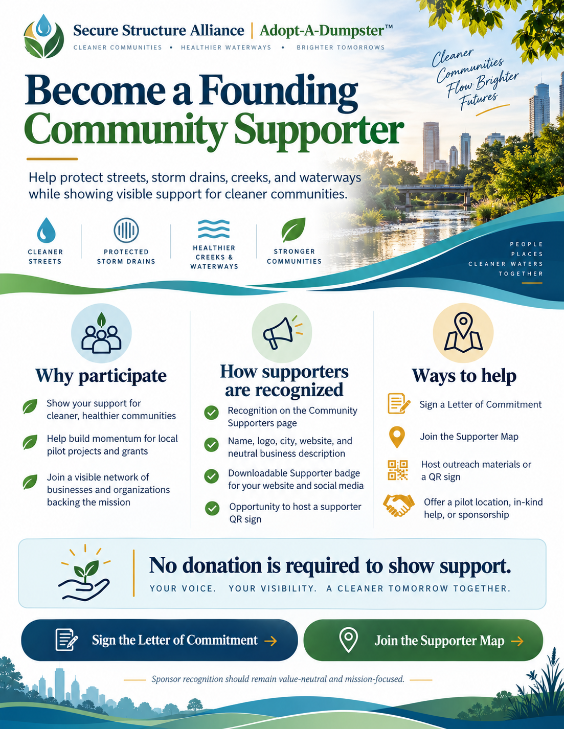 Founding Community Supporter flyer for Adopt-A-Dumpster™