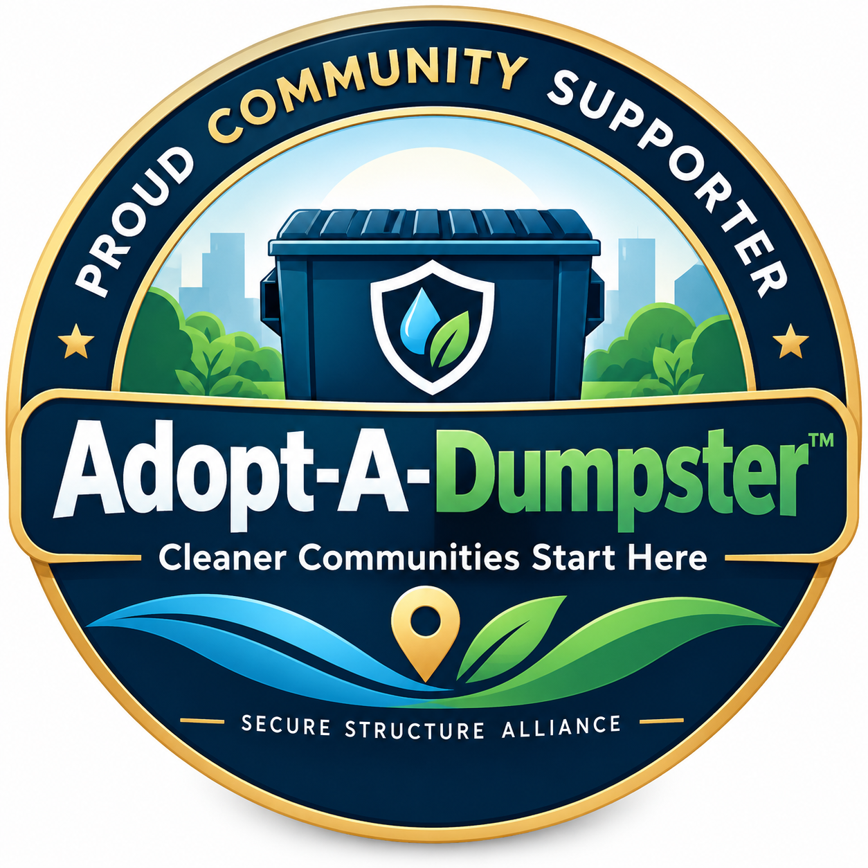 Proud Community Supporter badge for Adopt-A-Dumpster™
