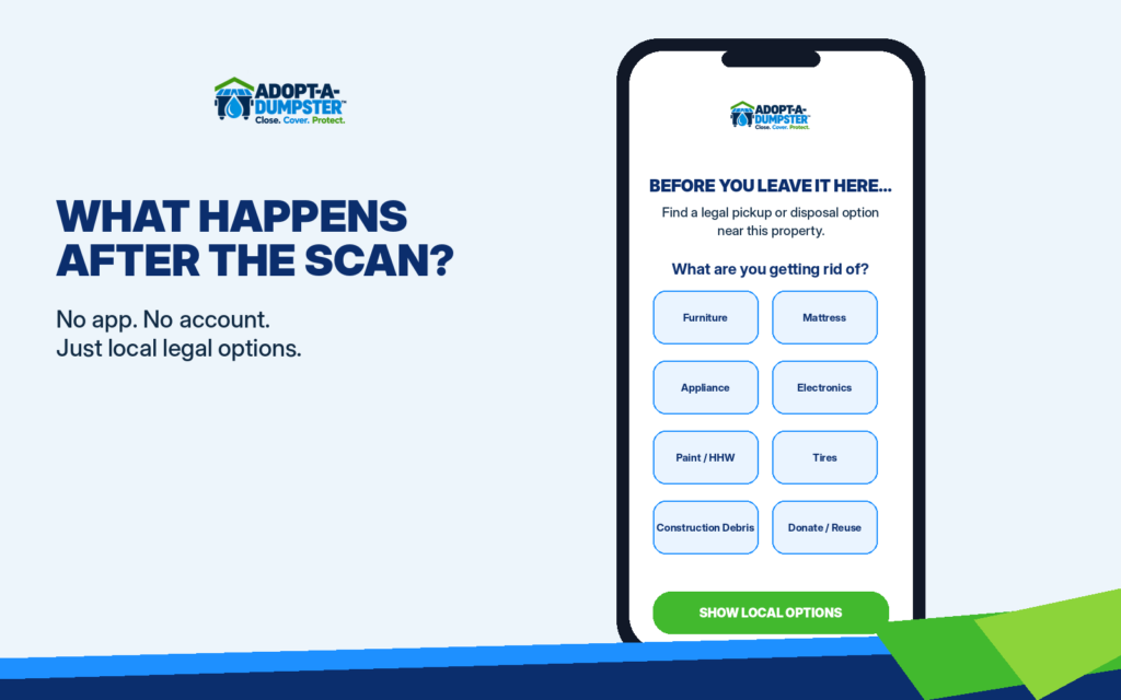 Scan Before You Dump mobile disposal routing page mockup