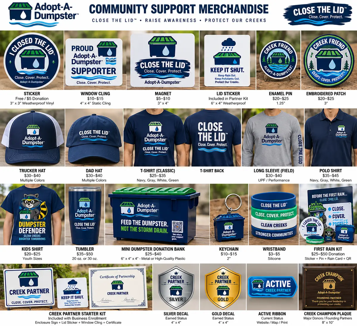 Adopt-A-Dumpster™ approved merchandise catalog board 2