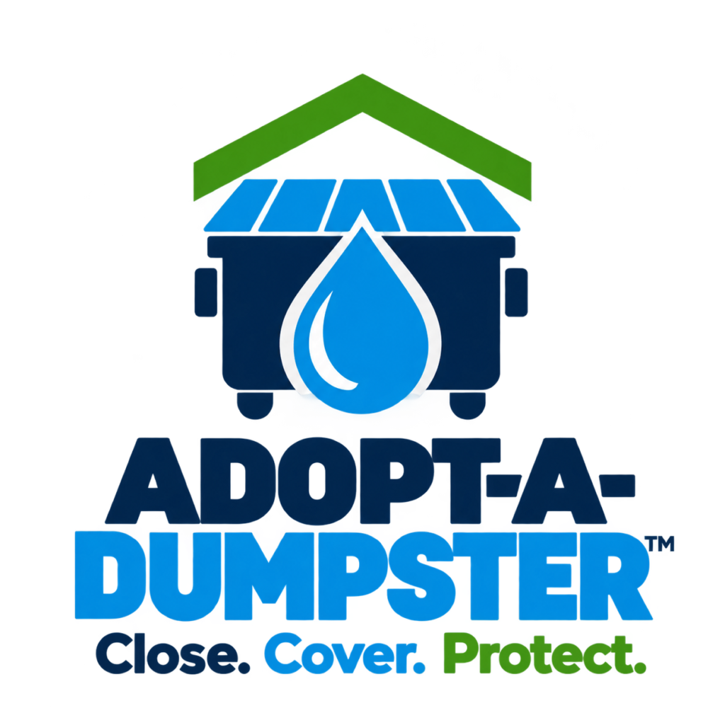 Adopt-A-Dumpster™ stacked logo with Close. Cover. Protect.™