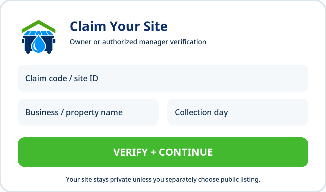 Adopt-A-Dumpster™ owner claim card